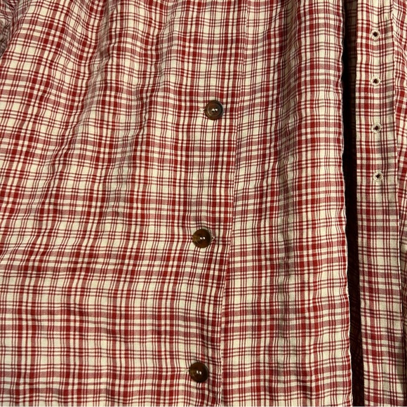 Simple Retro Red Plaid Button Front Collared Belted Prairie Cottage Maxi Dress - Picture 4 of 13